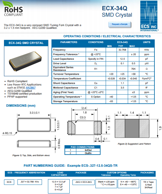 ECS晶振,贴片石英晶体,ECX-34Q晶振