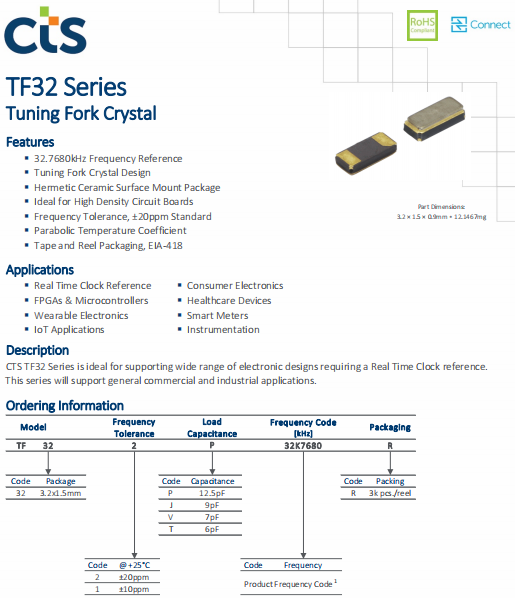 CTS晶振,物联网晶振,TF32晶体