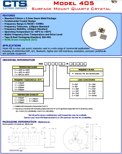 CTS晶振,笔记本晶振,405无铅环保晶振