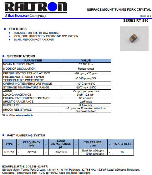 Raltron晶振,进口32.768K晶振,RT1610晶体