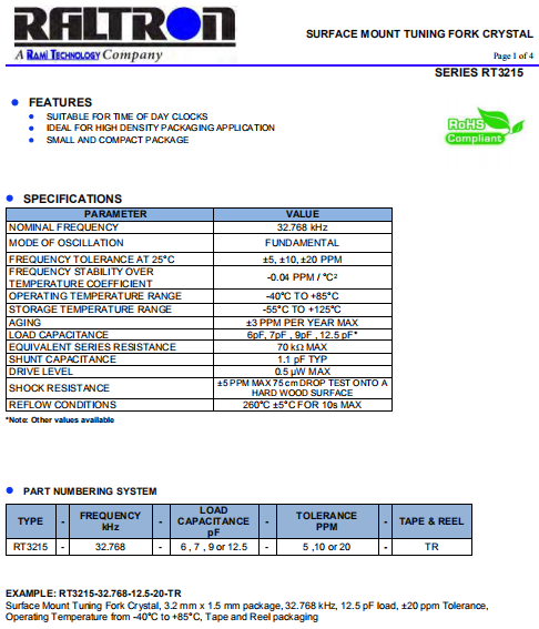 Raltron晶振,贴片无源晶振,RT3215晶体