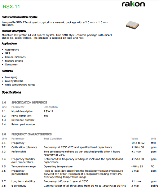 Rakon晶振,耐高温晶振,RSX-11晶体