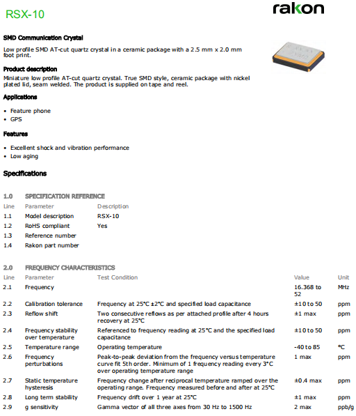 Rakon晶振,高精度晶振,RSX-10晶体