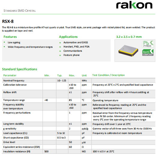 Rakon晶振,进口贴片晶振,RSX-8晶体