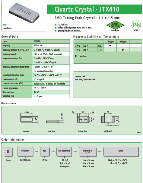 Jauch晶振,32.768K晶振,JTX410晶体
