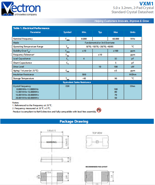 Vectron晶振,贴片无源晶振,VXM1晶体