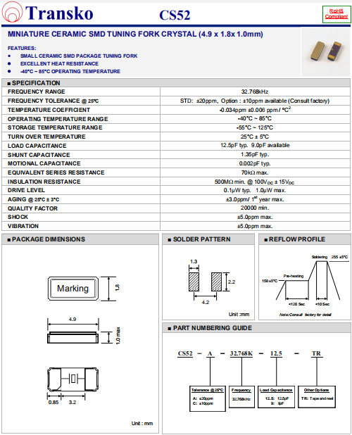 Transko晶振,高品质晶振,CS52晶体