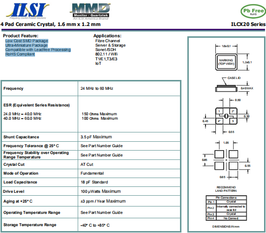 ILSI晶振,无源晶振,ILCX20晶体