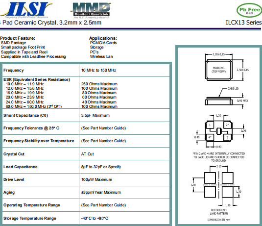 ILSI晶振,无源贴片晶振,ILCX13晶体