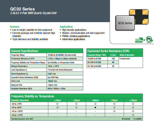 QANTEK晶振,高质量晶振,QC32晶体