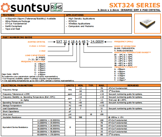 SUNTSU晶振,无源环保晶振,SXT324晶体