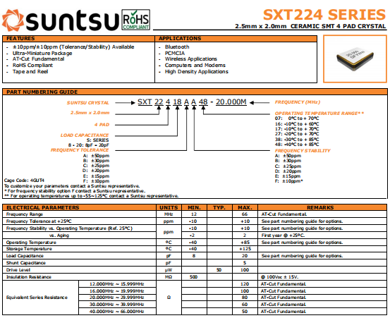 SUNTSU晶振,贴片晶振,SXT224晶体