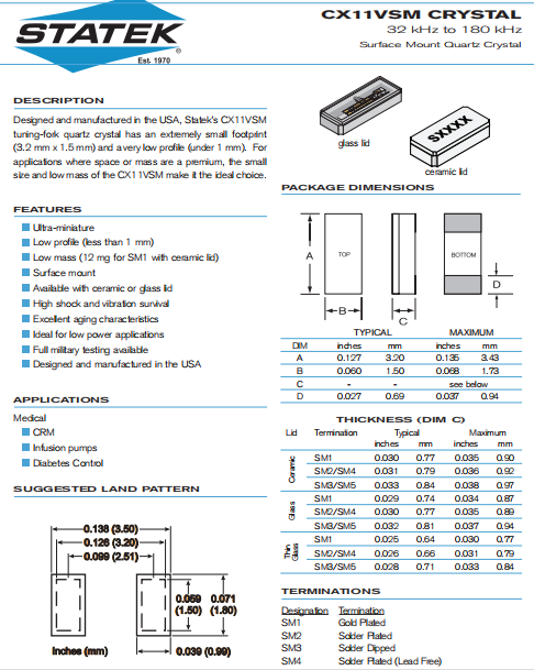 Statek晶振,贴片石英晶振,CX11VSM晶振