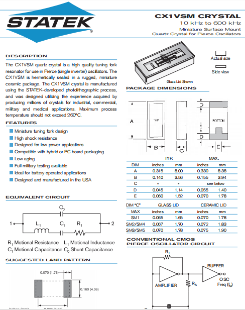 Statek晶振,进口贴片晶振,CX1VSM晶振