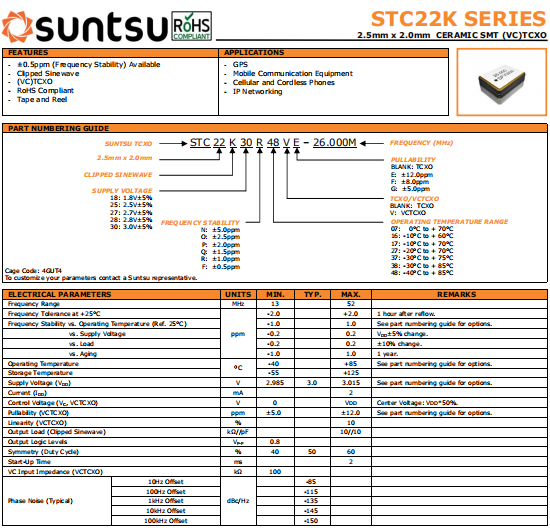 STC22K 2520 TCXO VCTCXO